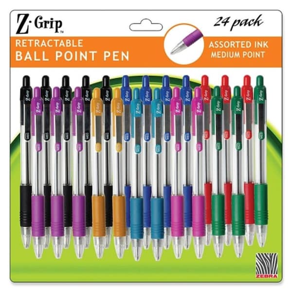 Classroom Creations Z-Grip Retractable Ballpoint Pen, Clr Brl, Assorted Ink, Medium, 24PK CL39751 - main
